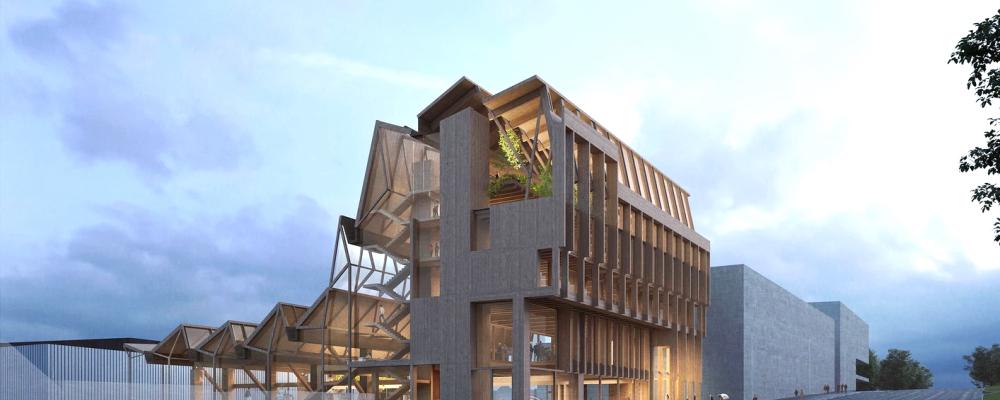Träbyggnaden Anthony Timberlands Centre for Design and Materials Innovation vid University of Arkansas, Fay Jones School of Architecture har väckt internationell uppmärksamhet. Foto: Crafton Architects