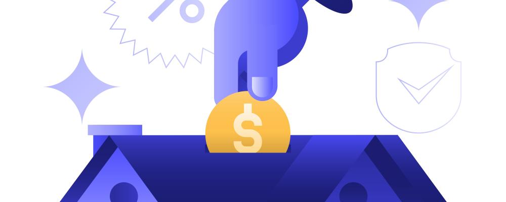 Illustration över ett hus med en jättahand som stopper ner pengar i taket. Bild: https://unsplash.com/illustrations/investing-in-a-house-with-interest-rate-discounts-PUj12qXt6fw?utm_source=unsplash&utm_medium=referral&utm_content=creditShareLink