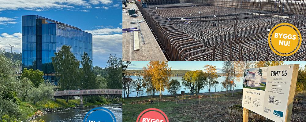 Hernö Gin Hotell invigdes i februari 2025, Nybron ska stå färdig sommaren 2026 och det nya bostadsområdet Sälstens udde börjar preliminärt byggas under 2026. Pressbild: Collage av Härnösands kommun