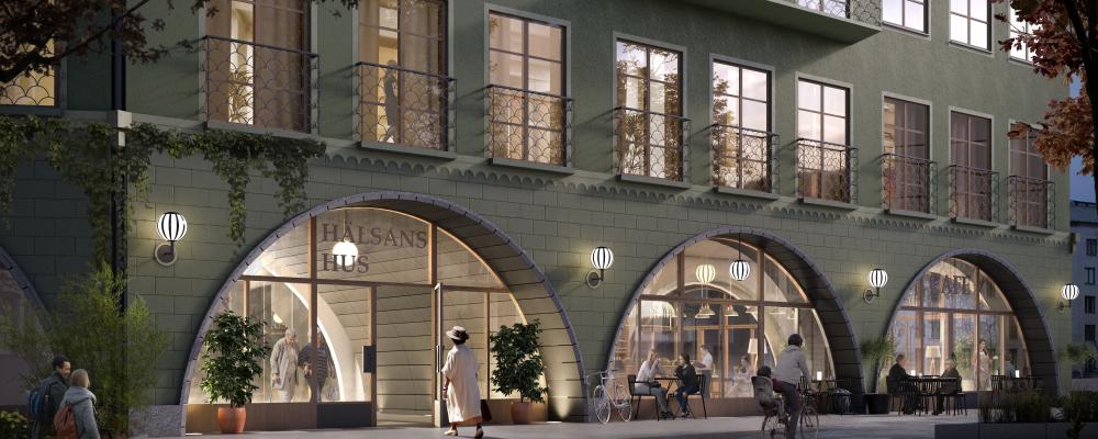 Perspektiv entré Hälsans Hus. Pressbild: Titania