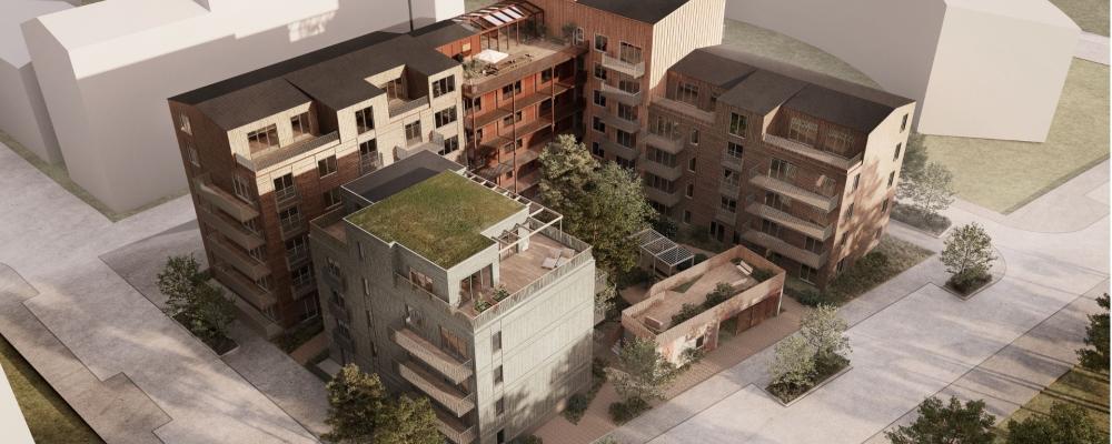 Skogsbrynet, Rosendal. Klimatpositiva bostäder. Arkitekterna Krook & Tjäder.