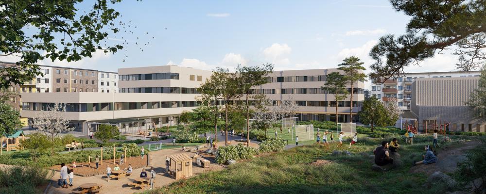 Ny grundskola i Täby park. Bild av Nystad och Liljewall Arkitekter