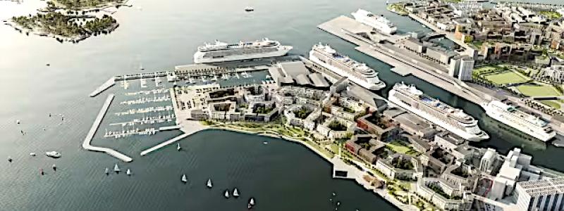 Illustration av framtida Ärtholmen i södra Helsingfors. Området ska rymma 7 600 invånare och blandas med både exklusiva bostäder och statligt stödda hyreslägenheter. Bild: Helsingfors stad / Tietoa Oy.