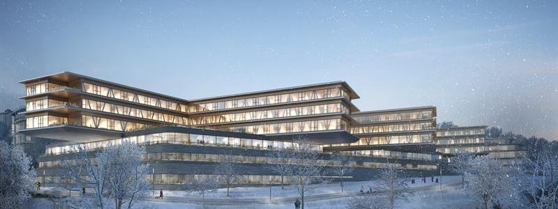 Nya kliniken vid universitetssjukhuset i Tübingen, Tyskland. Illustration: White Arkitekter