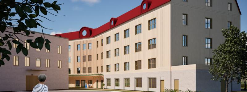 Det nya äldreboendet får ett centralt läge i Täby. Bild: NREP