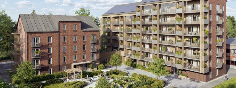 Preliminär skiss på Bonum Brf Årstiden - uppdateringar kan ske längs projektets detaljplanering. Illustration: Nordmark & Nordmark