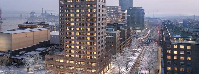 Brf New York gatuvy vinter. Pressbild: Riksbyggen