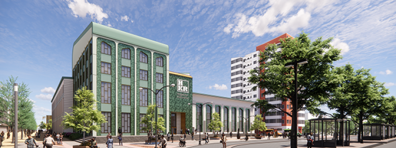 HKR Citycampus - skissförslag - vy från Hästtorget. Illustration: Sesam Arkitekter / Boulevardfastigheter AB / HKR
