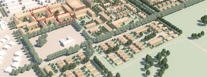 MKBs förvärv av två marklotter i det kommande bostadsområdet Gottorp är markerade. Illustration: Fojab