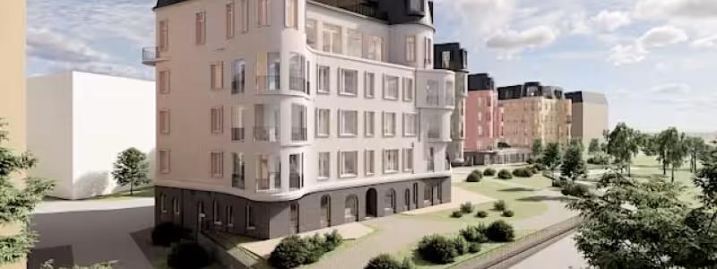 Den nuvarande detaljplanen för Kårholmen i Helsingfors kräver att framtida byggnader i området följer samma volym och färgschema som de hus som nu går in i byggfasen. Bild: Huttunen-Lipasti Arkitekter Ab.