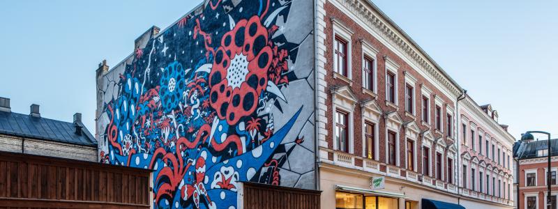 Muralmålningen som vann Lunds stadsbyggnadspris 2024. Pressbild: Lunds kommun