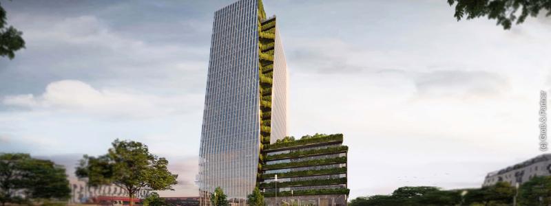 Efter EDEN Tower blir NION Frankfurts andra höghus med grönskande fasad. Bild: Grüntuch Ernst Architekten