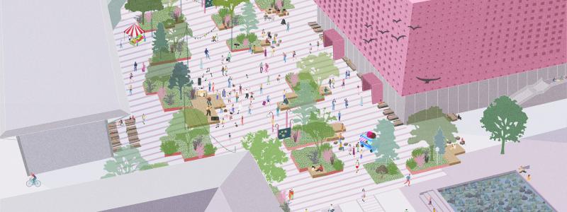 Nya Corson, Campus Valla, Linköping. Av: Skiss/illustration: Funkia
