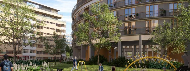 Köerna till att få en studentbostad i Stockholm är kortare än normalt. På bilden Svenska Bostäders Campus Albano i Norra Djurgården. Foto: Svenska Bostäder