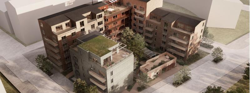 Skogsbrynet, Rosendal. Klimatpositiva bostäder. Arkitekterna Krook & Tjäder.