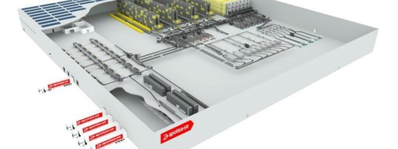 Apotea fortsätter sitt långsiktiga samarbete med SSI Schäfer och bygger ett nytt, högautomatiserat lager i Varberg. Lagret ska hantera upp till 50 000 ytterligare ordrar
per dag och korta leveranstiderna till sydvästra Sverige. 3D Bild: SSi Schäfer