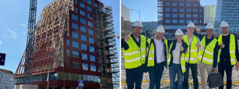 1KOMMA5°s nya Nordiska huvudkontor Fyrtornet i Malmö. Från v: Philipp Schröder, global CEO, David Sätterman, Nordiska COO, Marie-Isabelle Heiss, Chief of Staff, Martin Krull, Gunnar Jönsson, VD Sverige & Norden & Jannik Schall, Global CPO Foto: 1Komma5