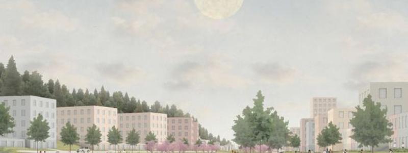 Cirka 100 radhus och en temalekplats om 15 000 kvadratmeter – nu står det klart hur området mellan Rinkeby och Tensta i ett första steg kan utvecklas. Bild: NREP