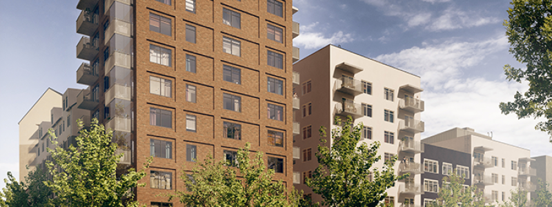 Huge har flera pågående satsningar i Flemingsberg. Däribland nyproduktion av 129 hyresrätter, 81 studentbostäder, fem lokaler och en förskola med åtta avdelningar på Hälsovägen vid Flemingsberg science. Bild: Huge