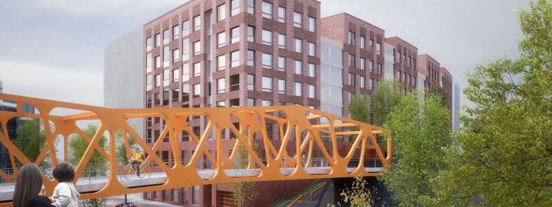 Det cirkulära ekonomikvarteret är ett nytt bostadsprojekt i Busholmen i Helsingfors med fokus på cirkulär ekonomi, återbruk och energieffektivitet. Projektet omfattar både seniorboenden och bostäder för andra målgrupper och väntas stå färdigt 2028. Foto: YIT-Group