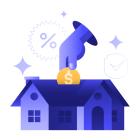 Illustration över ett hus med en jättahand som stopper ner pengar i taket. Bild: https://unsplash.com/illustrations/investing-in-a-house-with-interest-rate-discounts-PUj12qXt6fw?utm_source=unsplash&utm_medium=referral&utm_content=creditShareLink