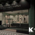 Visionsbild på fastighet med entré. Pressbild: Trollhättans stad - Kraftstaden Fastigheter