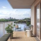 Patriam Kvarnholmen, ett bostadsprojekt med 22 lägenheter byggda på pålar i vattnet, alla med frontläge mot vattnet. Pressbild: Patriam