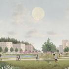 Cirka 100 radhus och en temalekplats om 15 000 kvadratmeter – nu står det klart hur området mellan Rinkeby och Tensta i ett första steg kan utvecklas. Bild: NREP