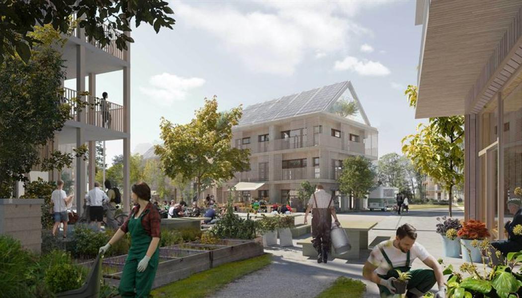 Visionsbild för hur ett energipositivt område kan se ut. Foto: White Arkitekter