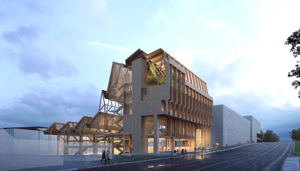 Träbyggnaden Anthony Timberlands Centre for Design and Materials Innovation vid University of Arkansas, Fay Jones School of Architecture har väckt internationell uppmärksamhet. Foto: Crafton Architects