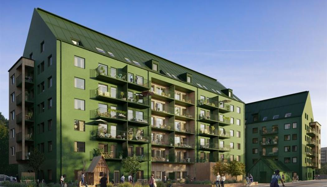 I Wallenstams nyproduktion Bersån i Kvarngärdet, Uppsala har klimatförbättrad betong använts i byggnationen. Hit välkomnas de första hyresgästerna under våren nästa år. Foto: Wallenstam