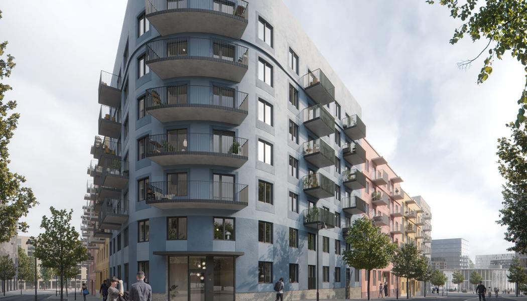 Vy från korsningen Frösögatan och Sveagatan. Till höger i bild skymtar tunnelbanestationen på Sveatorget. Visionsbild: Reliwe och Fojab.