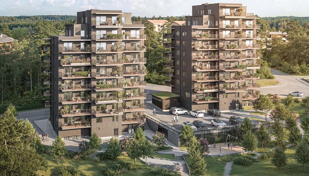 Brf Sjöklinten exteriör väster. Pressbild: Riksbyggen