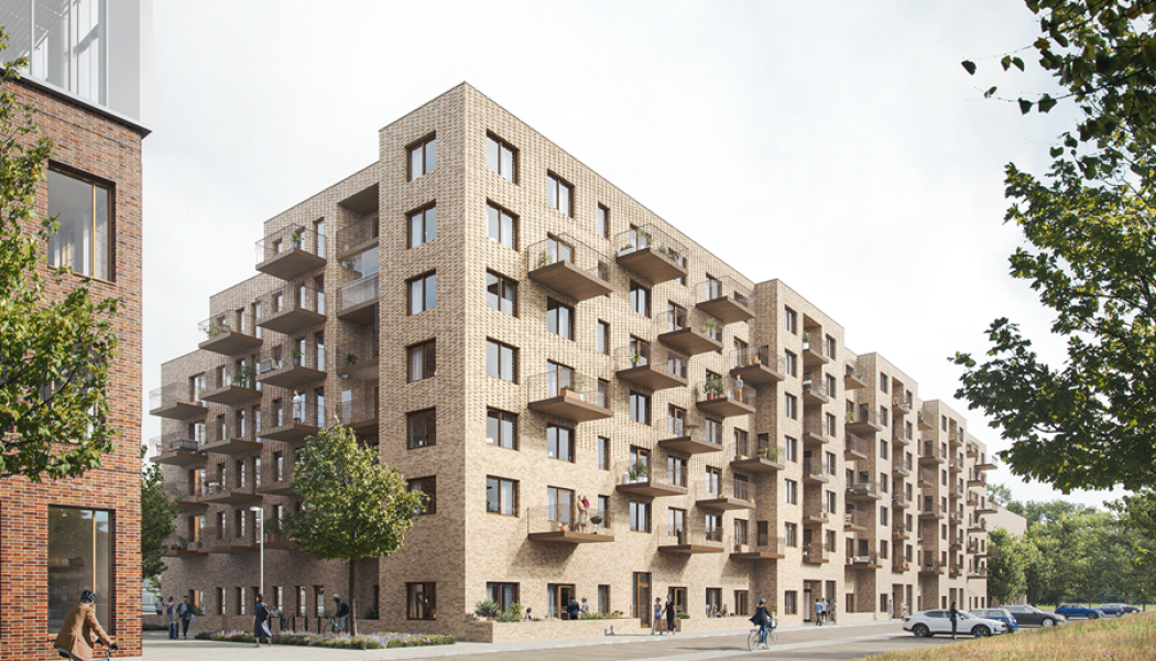  I kvarteret Pilevall i centrala Kävlinge uppförs just nu 124 hyreslägenheter. Pressbild: KKB Fastigheter AB