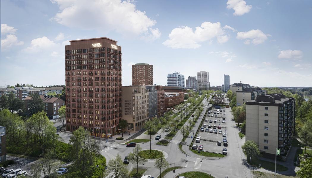 Visionsbild för Haninge centrum, norrifrån. Pressbild: Equator Arkitekter