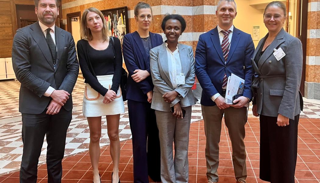 Marcus Granlund, politiskt sakkunnig justitiedepartementet, Haymanot Wachtmeister, ledamot Svenska colivingförbundet, Mikael Kullberg, statssekreterare justitiedepartementet, Katarina Liljestam Beyer, ordförande Svenska colivingförbundet Pressbild: Svenska Co Living förbundet
