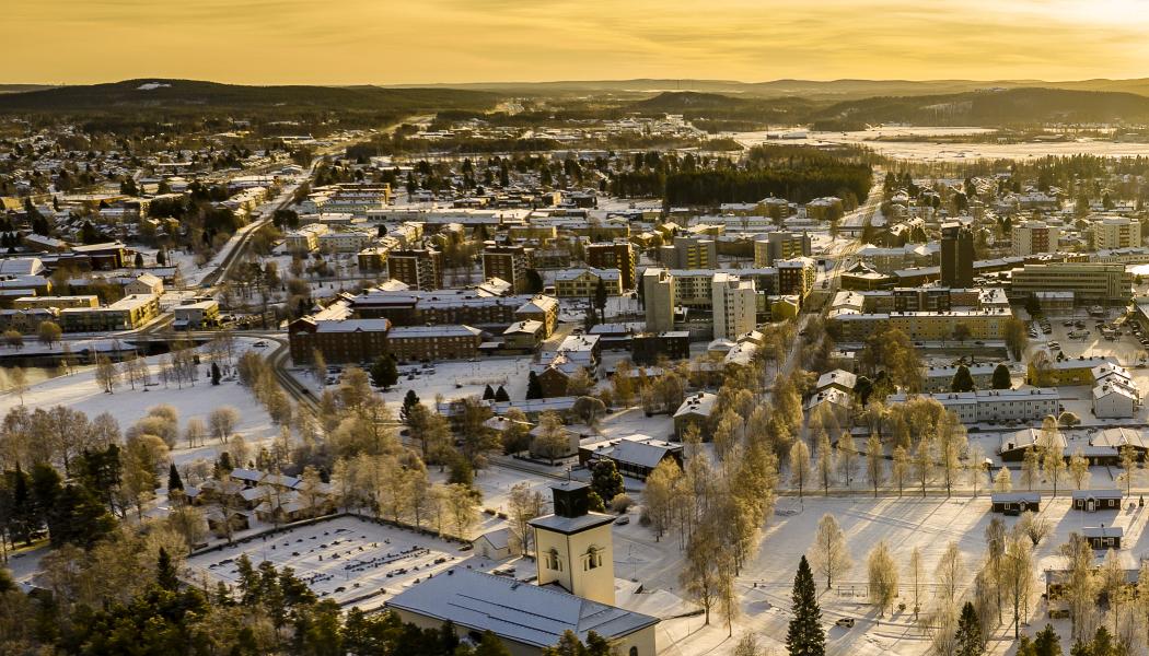 Vy över Boden Centrum, med kvarteret Enen 1 i bild. Foto: Mats Engfors Fotographic
