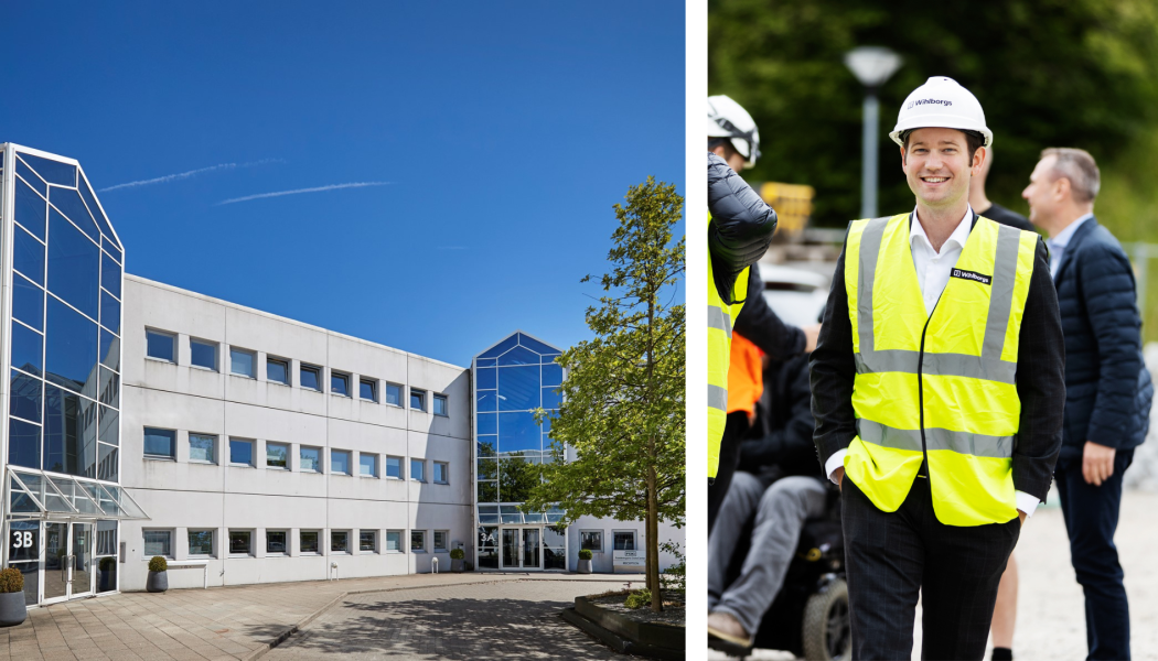 Wihlborgs A/S portföljchef Johan Toft bredvid Lautrupvang 3 i Ballerup, Danmark. Foto: Wihlborgs