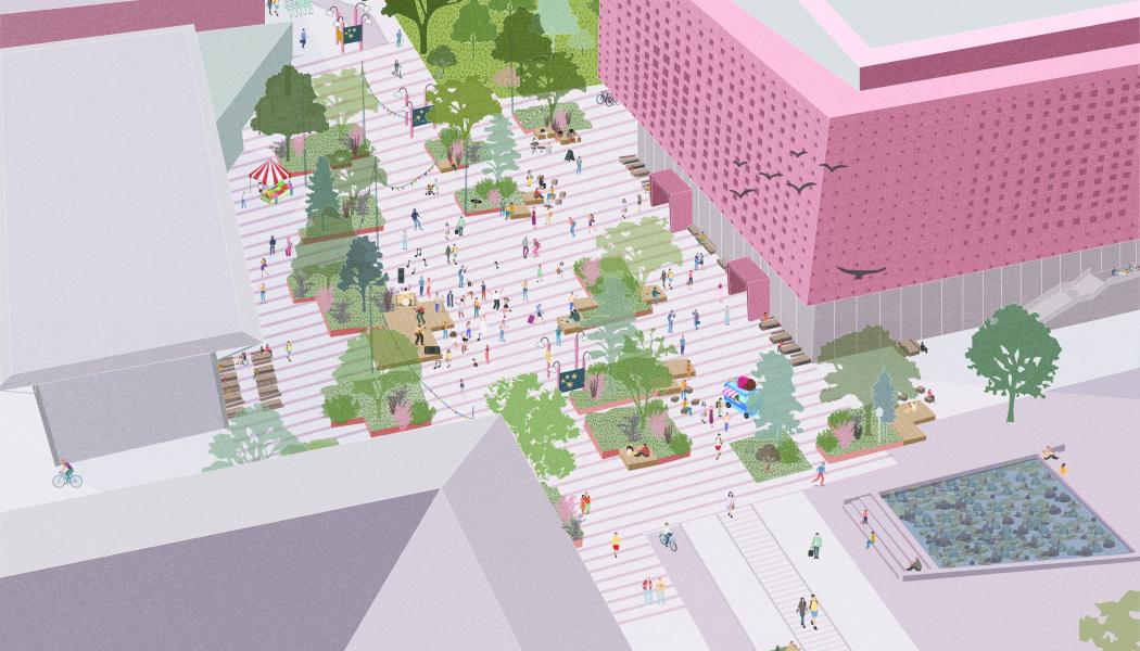 Nya Corson, Campus Valla, Linköping. Av: Skiss/illustration: Funkia
