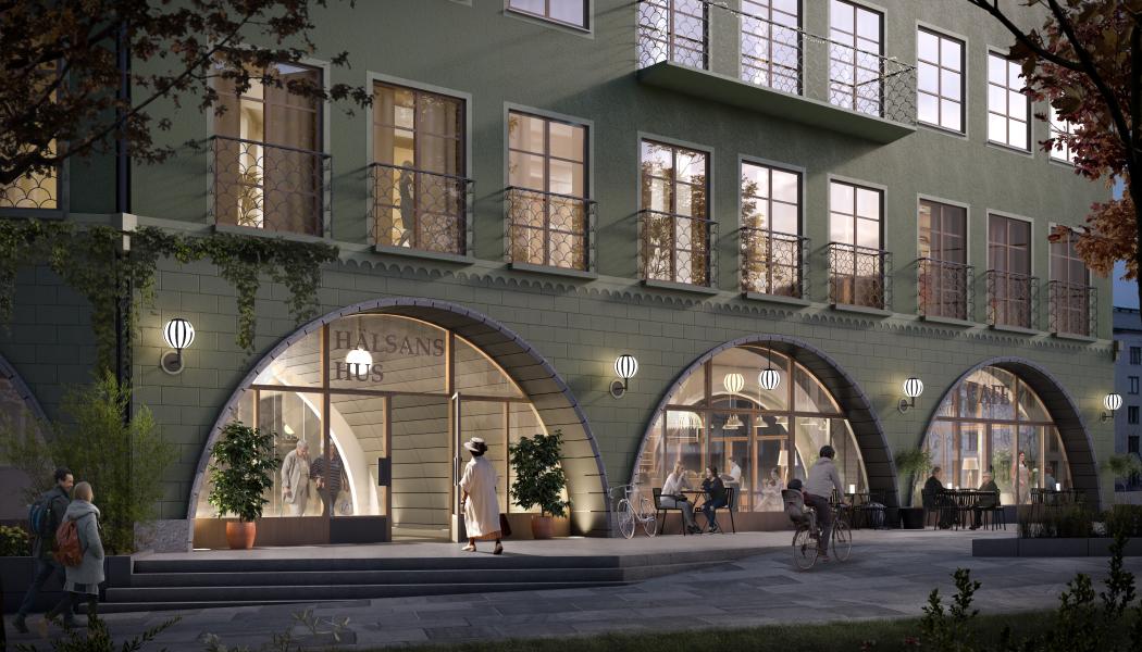 Perspektiv entré Hälsans Hus. Pressbild: Titania