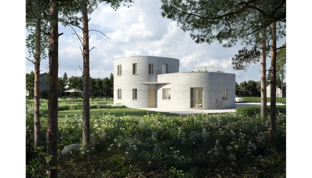 Enfamiljshuset Calla, designat av Rupp Gebäudedruck GmbH, har under de senaste veckorna 3D-printats i Witzighausen, en stadsdel i Senden. Foto: Rupp Gebäudedruck GmbH)