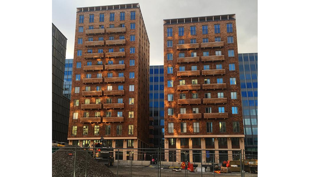 Bygge av flerfamiljshus med trästomme i Stockholm 2022. Foto: Maximilian Schulte