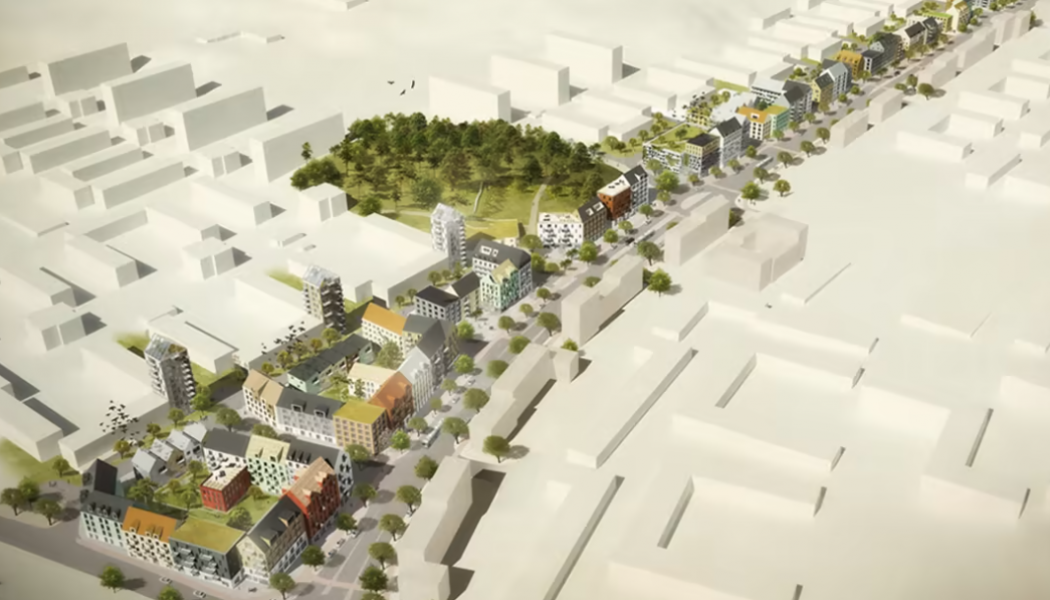 Kreativitet i byggprojekt testas för halvering av klimatpåverkan. Illustration: OkiDoki Arkitekter