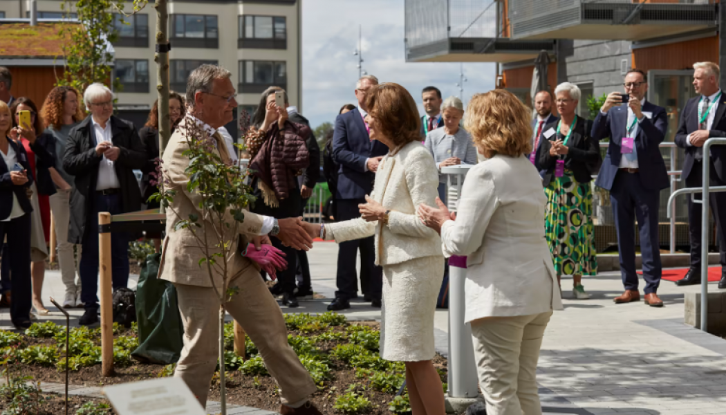 Jonas Spangenberg, VD BoKlok och H.M. Drottningen vid rosplanteringen under invigningen av SilviaBo i Helsingborg. Foto: Boklok