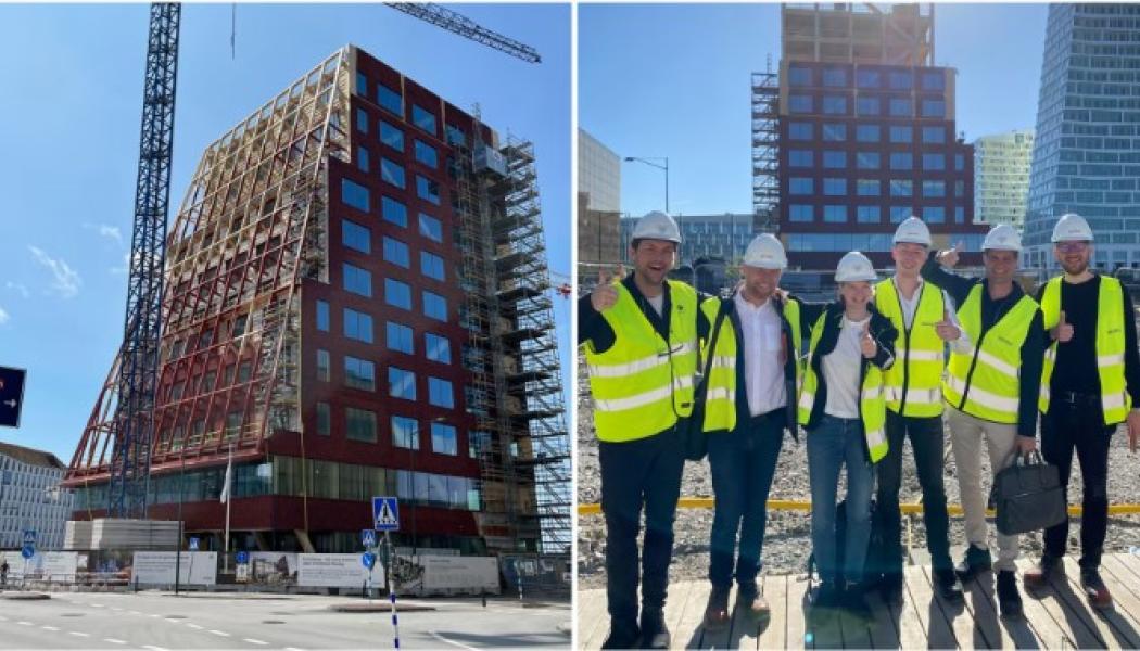 1KOMMA5°s nya Nordiska huvudkontor Fyrtornet i Malmö. Från v: Philipp Schröder, global CEO, David Sätterman, Nordiska COO, Marie-Isabelle Heiss, Chief of Staff, Martin Krull, Gunnar Jönsson, VD Sverige & Norden & Jannik Schall, Global CPO Foto: 1Komma5