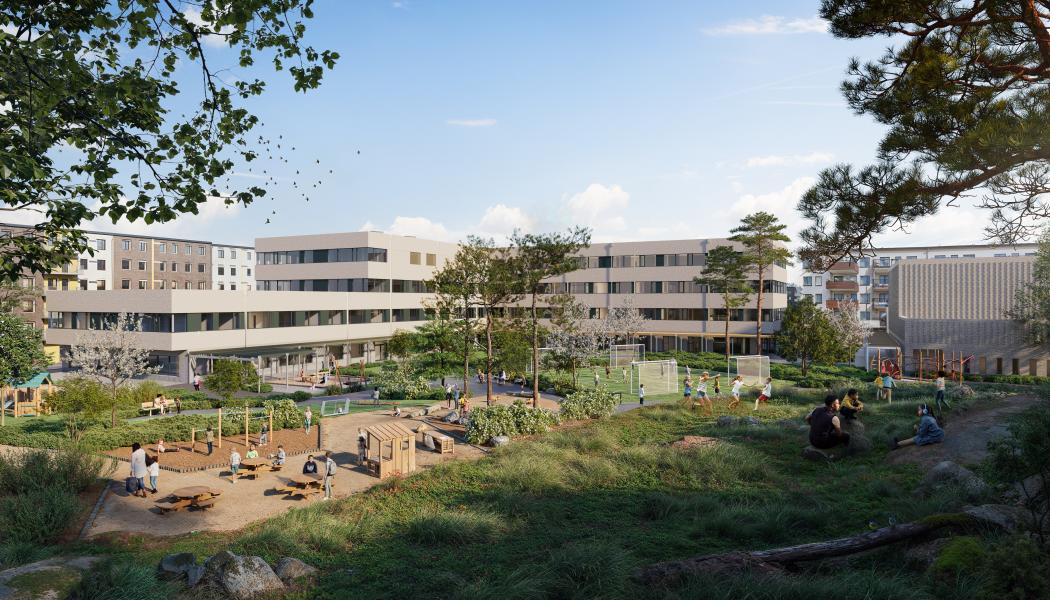 Ny grundskola i Täby park. Bild av Nystad och Liljewall Arkitekter