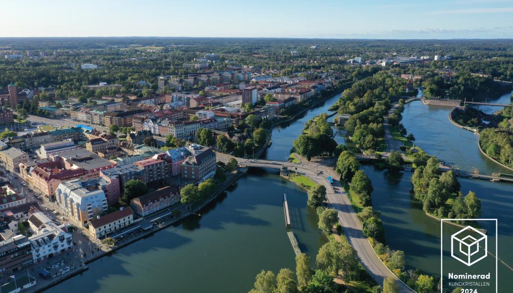 Flygbild över Trollhättans fallområden. Foto: Eidar