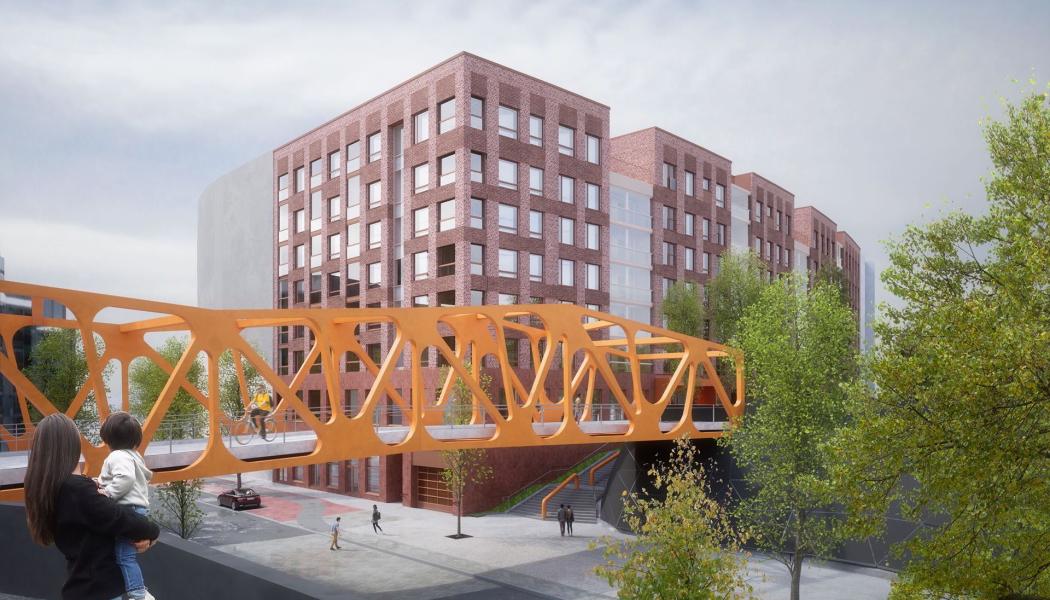 Det cirkulära ekonomikvarteret är ett nytt bostadsprojekt i Busholmen i Helsingfors med fokus på cirkulär ekonomi, återbruk och energieffektivitet. Projektet omfattar både seniorboenden och bostäder för andra målgrupper och väntas stå färdigt 2028. Foto: YIT-Group