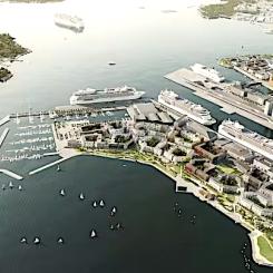 Illustration av framtida Ärtholmen i södra Helsingfors. Området ska rymma 7 600 invånare och blandas med både exklusiva bostäder och statligt stödda hyreslägenheter. Bild: Helsingfors stad / Tietoa Oy.