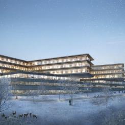 Nya kliniken vid universitetssjukhuset i Tübingen, Tyskland. Illustration: White Arkitekter